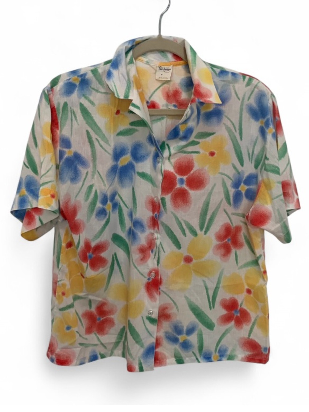 Vintage Artsy Floral Short-Sleeve Button-Up Grandma Shirt